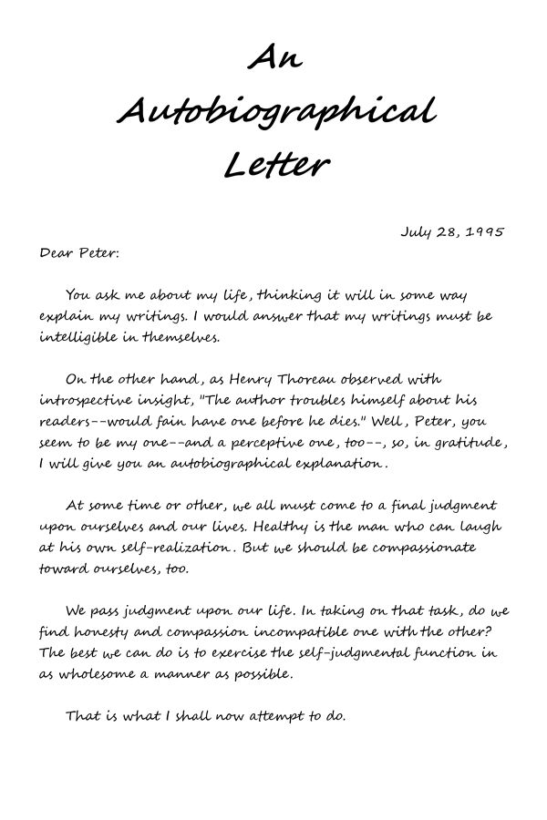 An Autobiographical Letter: with a "Self-Portrait of the ...